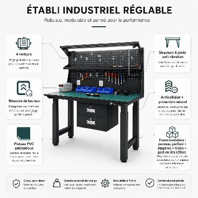 Établi Industriel Électrique 300kg Antistatique ESD
