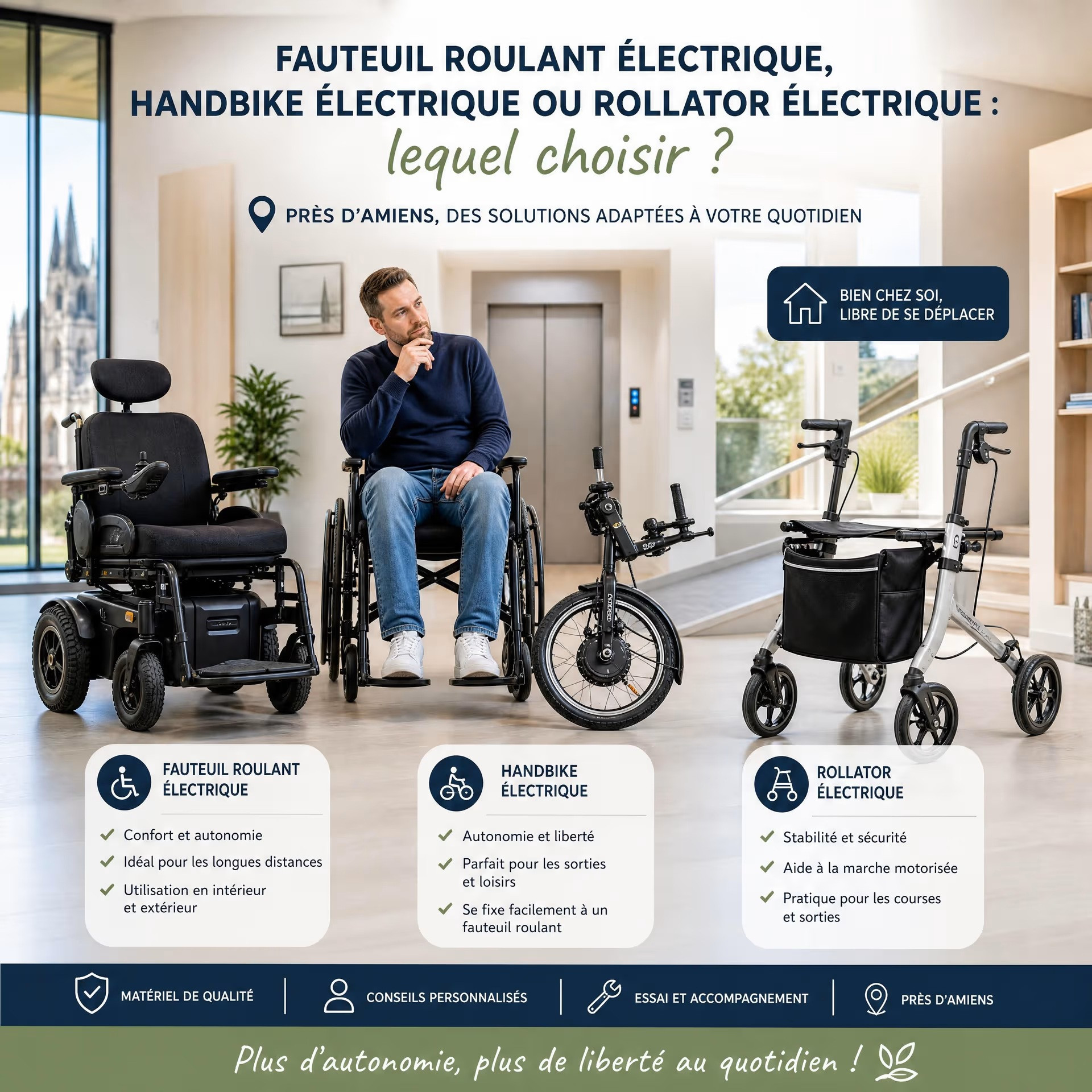 Fauteuil électrique, handbike ou rollator : quel choix à Amiens ?